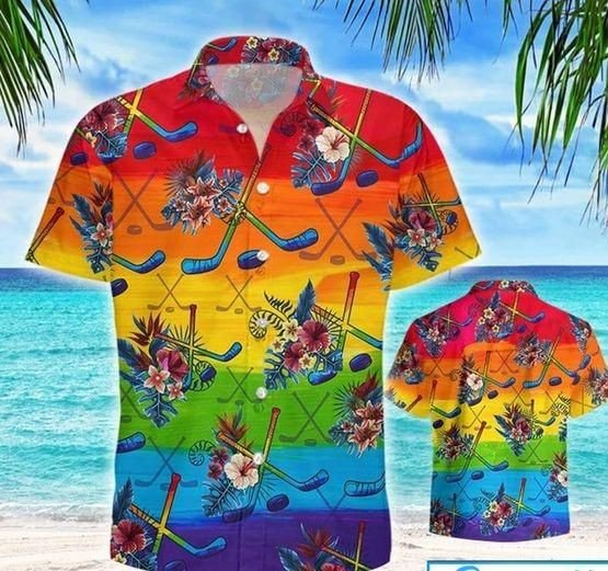 Hockey LGBT Aloha Hawaiian Shirts For Summer, Hockey Tropical Colorful Rainbow LGBT Hawaiian Shirts, Pride Gift For Gaymer And Lesbian HO3500