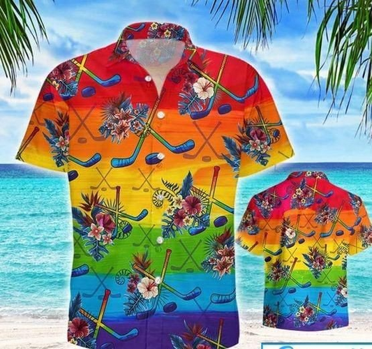 Hockey LGBT Aloha Hawaiian Shirts For Summer, Hockey Tropical Colorful Rainbow LGBT Hawaiian Shirts, Pride Gift For Gaymer And Lesbian HO3500