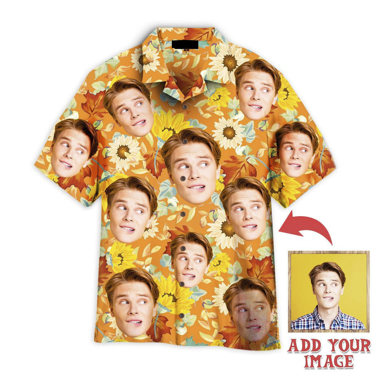 Custom Face On Orange Sunflowers Custom Hawaiian Shirt, Personalized Hawaiian Shirts, Custom Photo Hawaiian Shirt HO4221