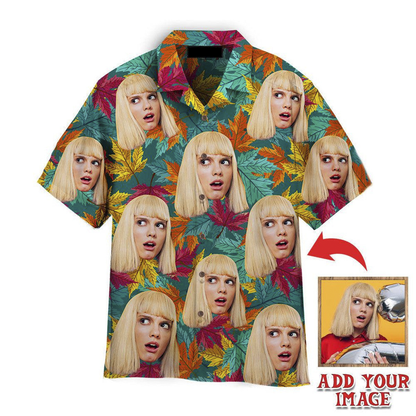 Funny Custom Face On Colorful Autumn Maple Leaves Custom Hawaiian Shirt, Personalized Hawaiian Shirts, Custom Photo Hawaiian Shirt HO4225