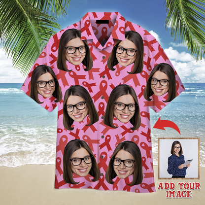 Custom Face On Breast Cancer Ribbons Awareness Custom Hawaiian Shirt, Personalized Hawaiian Shirts, Custom Photo Hawaiian Shirt HO4226