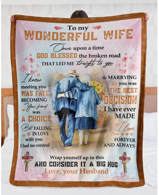 Personalized To My Wife Old Couple Blanket Never Forget That I Love You Old Couple Fleece Blanket- Romantic Gifts For Wife Anniversary - Wife Birthday Gifts For Her From Husband For Valentines Mothers Day Or Christmas MI0437