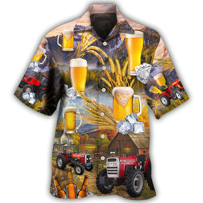 Beer And Tractor Autumn Farm Life Hawaiian Shirt Short Sleeve HO5336