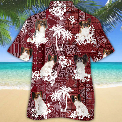 Papillon Red Hawaiian Shirt, Gift for Dog Lover Shirts, Men's Hawaiian shirt, Summer Hawaiian Aloha Shirt HO1209