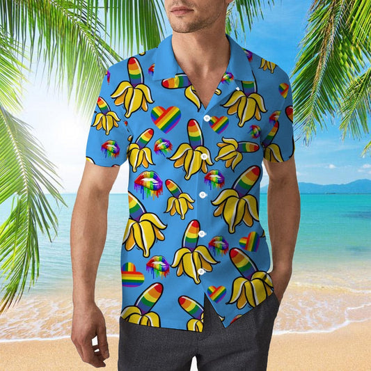 LGBT Pride Hawaiian Full Print Shirts For Couple Gay Men, Couple Lesbian Gifts, Banana Lgbtq Hawaiian Shirt HO4495