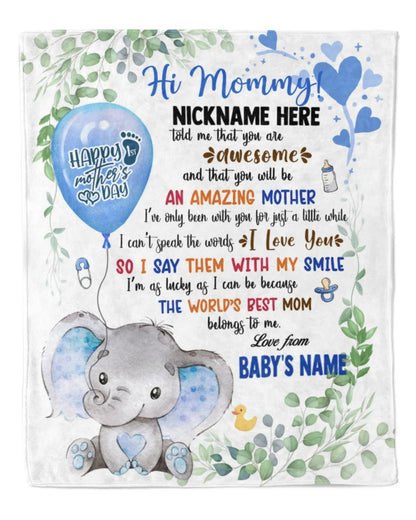 1st Mother's Day Gift Gifts for New Mom Personalized Hi MOMMY Cute Baby Girl Elephant Gift for Newmom Safari Baby MI0328
