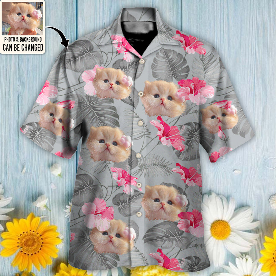 Cat You Want Tropical Custom Photo Multicolor Hawaiian Shirt, Floral Pattern Hawaiian Shirt for Men Women, Cat Lover HO4263
