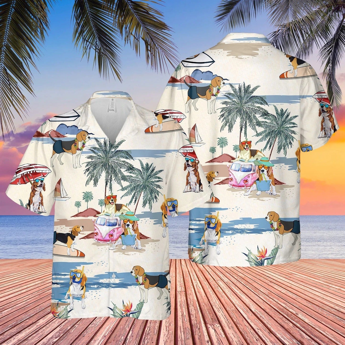 Beagle Summer Beach Hawaiian Shirt, Summer Dog On The Beach In Hawaii Aloha Shirts HO0367
