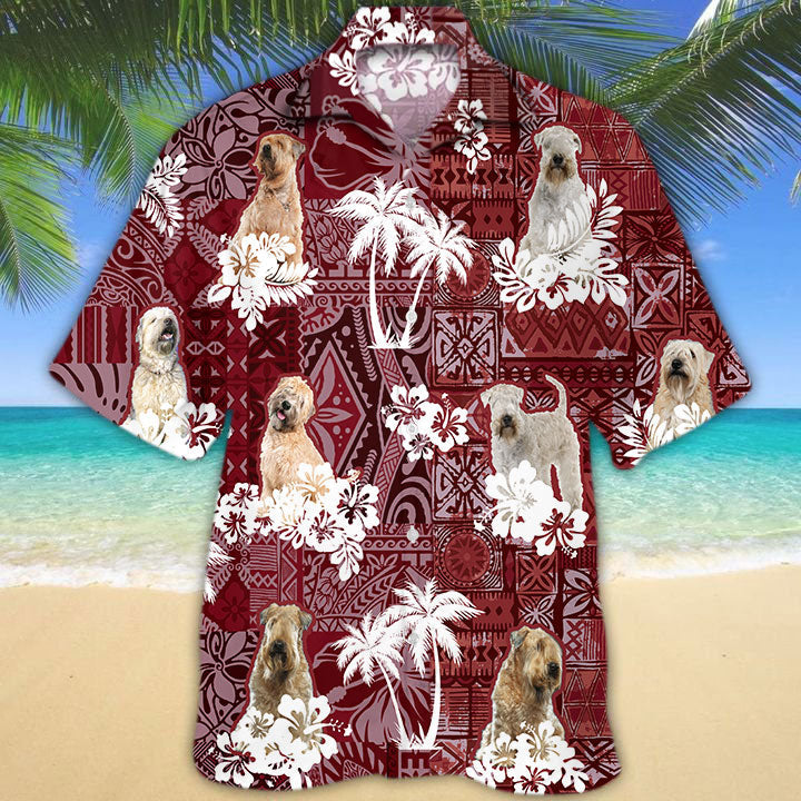 Soft Coated Wheaten Terrier Hawaiian Shirt, Dog Hawaii Shirt Red Tribal Pattern HO5258