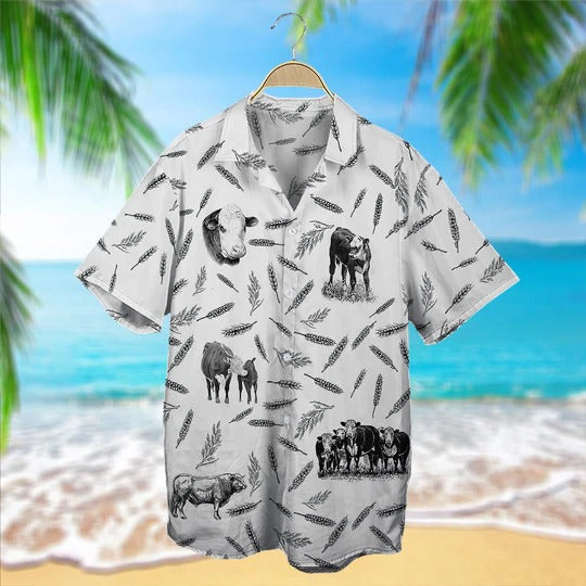 Hereford Cattle Pattern Hawaiian, Unisex Print Aloha Short Sleeve Casual Shirt, Gift For Cow Lover HO5072