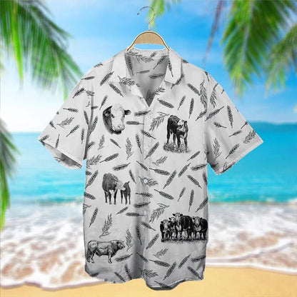 Hereford Cattle Pattern Hawaiian, Unisex Print Aloha Short Sleeve Casual Shirt, Gift For Cow Lover HO5072