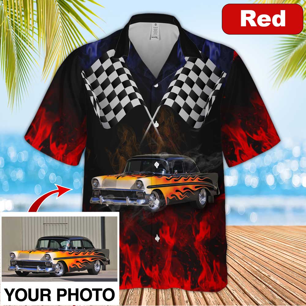 Custom Image Hot Rod Hawaiian Shirt, Car Fire Hawaiian Shirt for Men, Idea Shirt for Summer HO0330