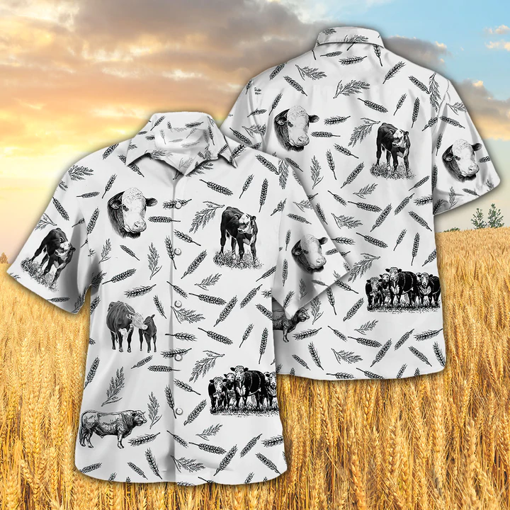 Hereford Cattle Pattern Hawaiian shirt, Animal Farm Cow Hawaiian Shirts For Men, women HO2492