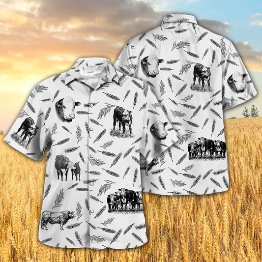 Hereford Cattle Pattern Hawaiian shirt, Animal Farm Cow Hawaiian Shirts For Men, women HO2492