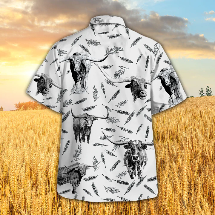 Tx Longhorn Pattern Hawaiian Shirt, Farm Cow hawaiian shirt HO2344