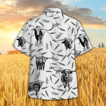Tx Longhorn Pattern Hawaiian Shirt, Farm Cow hawaiian shirt HO2344