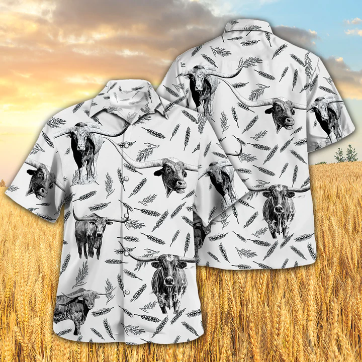 Tx Longhorn Pattern Hawaiian Shirt, Farm Cow hawaiian shirt HO2344