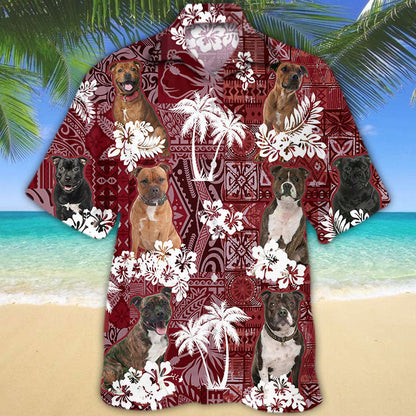Staffordshire Bull Terrier Hawaiian Shirt, Red Hawaii Shirt For Dog Lovers HO5260