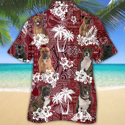 Staffordshire Bull Terrier Hawaiian Shirt, Red Hawaii Shirt For Dog Lovers HO5260