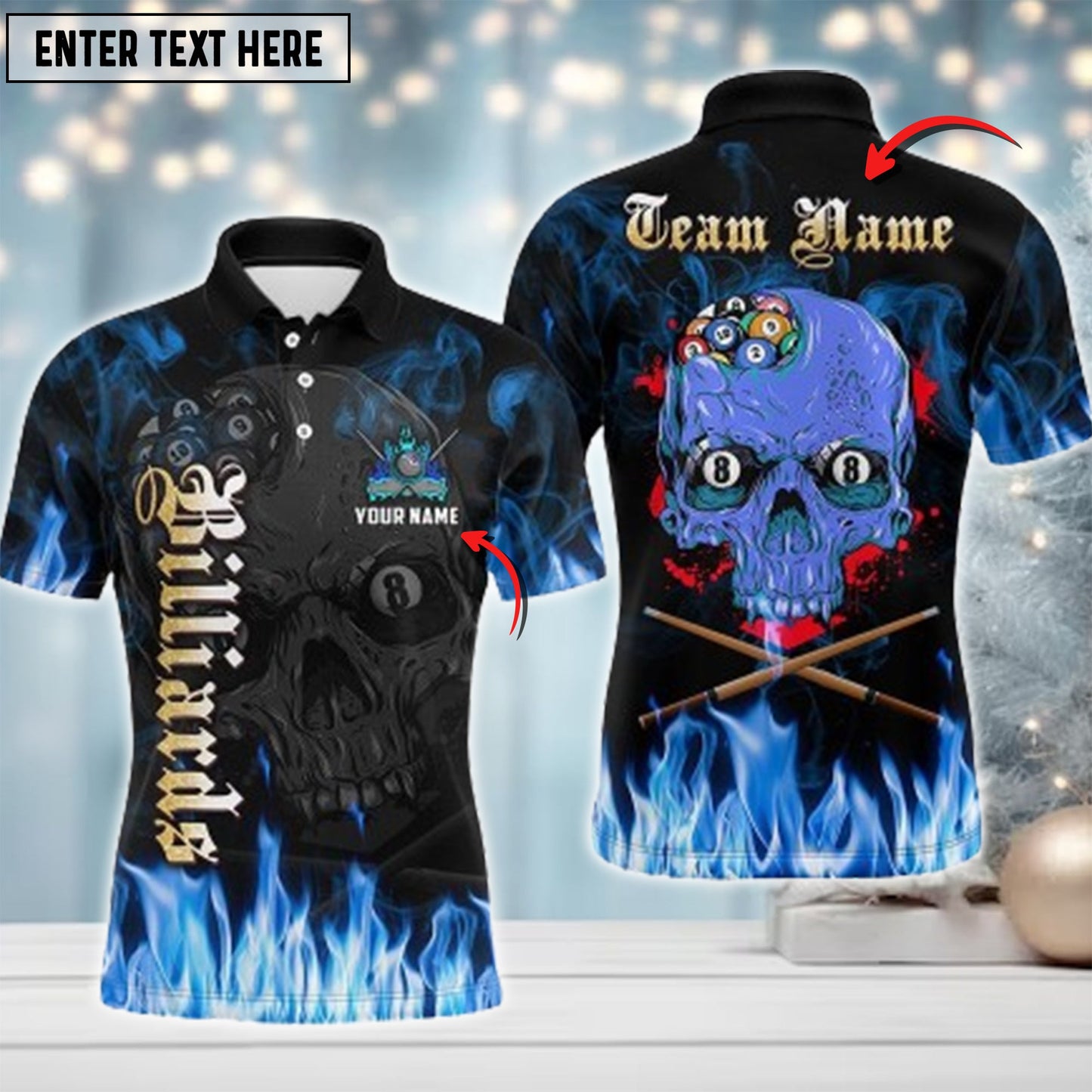 Lasfour Billiards Blue Flame Skull Personalized Name 3D Shirt BIA0280