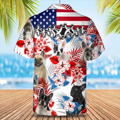 French Bulldog American flag Hawaiian Shirt, Summer aloha shirt, Men Hawaiian shirt, Gift for summer HO0797