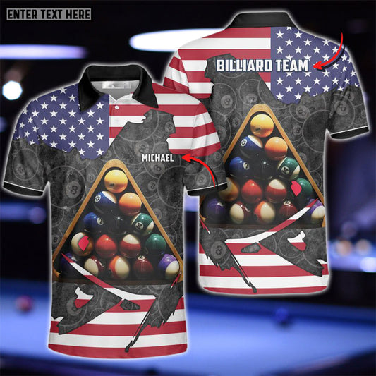 Lasfour Precision Billiards Balls Set US Flag Personalized Name 3D Shirt BIA0624
