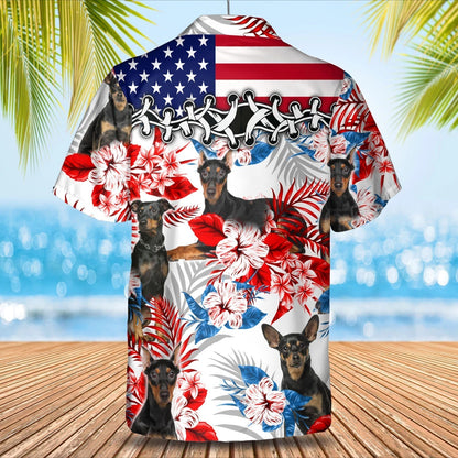 German Pinscher American flag Hawaiian Shirt, Summer aloha shirt, Men Hawaiian shirt, Gift for summer HO0798