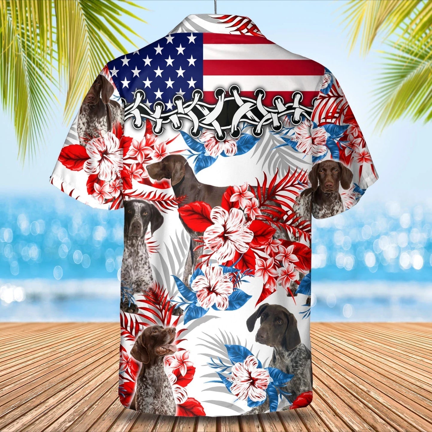 German Shorthaired Pointer American flag Hawaiian Shirt, Summer aloha shirt, Men Hawaiian shirt, Gift for summer HO0800