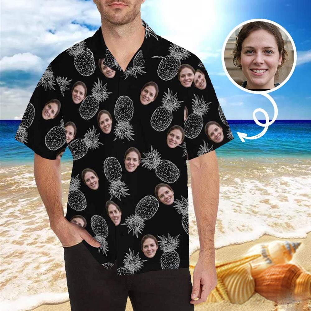 Custom Face Hawaiian Shirt Pineapple Multicolor Tropical Aloha Shirt Birthday Vacation Party Gift for Boyfriend or Husband HO4341