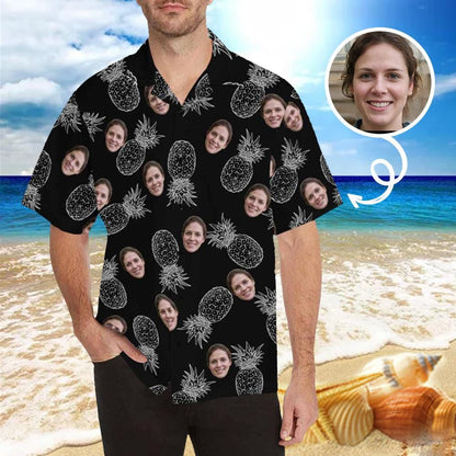 Custom Face Hawaiian Shirt Pineapple Multicolor Tropical Aloha Shirt Birthday Vacation Party Gift for Boyfriend or Husband HO4341