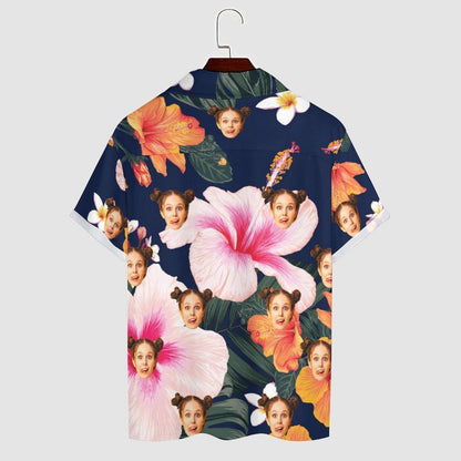 Custom Face Big Flower Camp Collar Hawaiian Shirt Personalized Men Photo Tropical Aloha Shirt HO4345