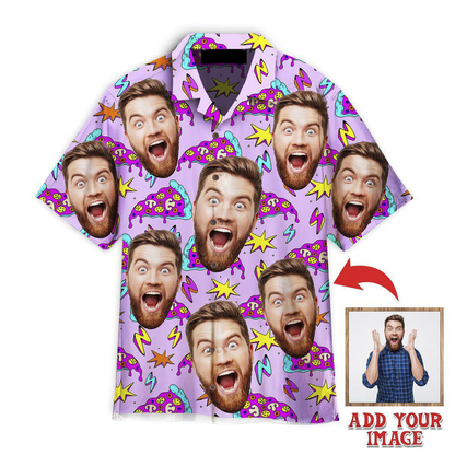 Funny Custom Face Pizza Slices Strikes Custom Hawaiian Shirt, Personalized Hawaiian Shirts, Custom Photo Hawaiian Shirt HO4232