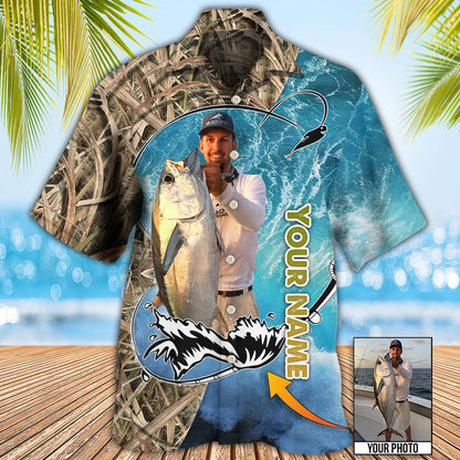 Fishing Blue Water Cool Custom Photo Personalized Hawaiian Shirt, Fishing Hobbies Hawaiian Shirt HO0324