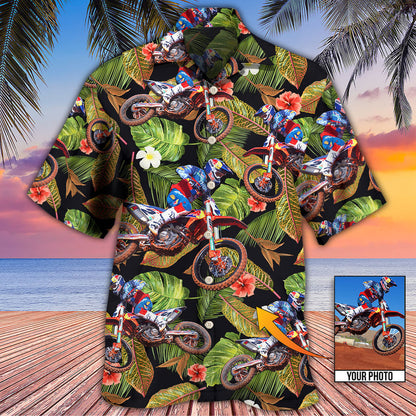 Motocross Tropical Flower Custom Photo - Hawaiian Shirt, Gift for Men, Motocross Hawaiian Shirt HO4256