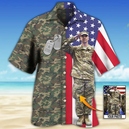 US Army Tropical US Flag Custom Photo - Hawaiian Shirt, Personalized Hawaiian Shirt for Men, Army Shirt HO4267