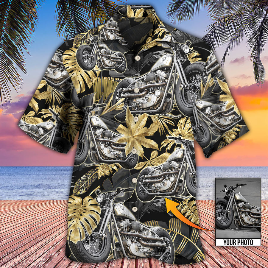 Bobber Motorcycle Tropical Flower Pattern Vibe Custom Photo Hawaiian Shirt, Hawaiian Shirt for Men Women HO4216