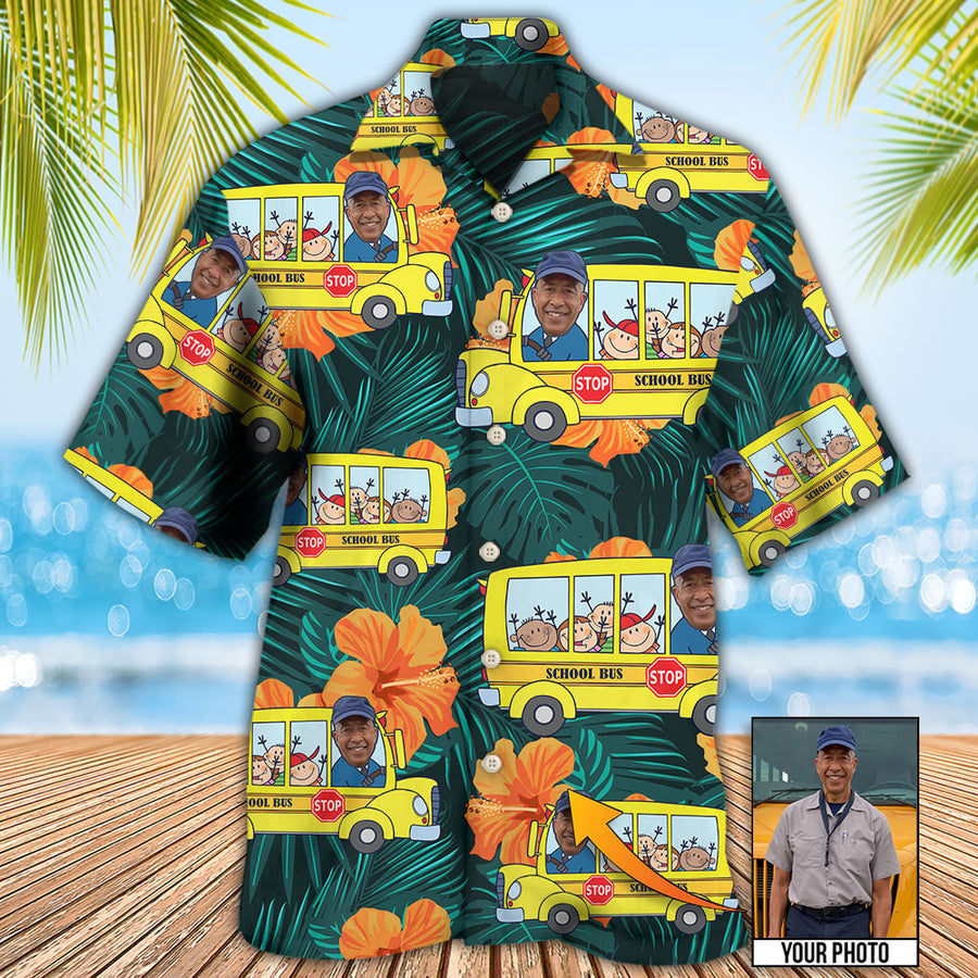 School Bus Driver Tropical Custom Photo - Hawaiian Shirt, Gift for Men, Idea Shirt for Bus Driver HO4268