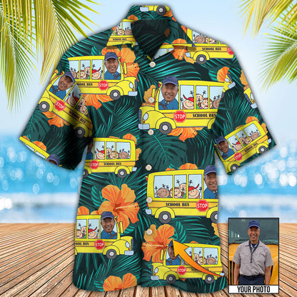 School Bus Driver Tropical Custom Photo - Hawaiian Shirt, Gift for Men, Idea Shirt for Bus Driver HO4268