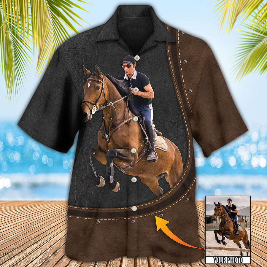 Horse Riding Horse Leather Style Custom Photo Hawaiian Shirt, Best Gift for Horse Lover HO4234