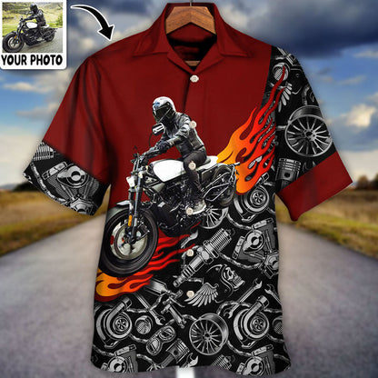 Motorcycle Biker Flame Custom Photo Hawaiian Shirt, Perfect Gift for Men Women, Motorcycle Hawaiian Shirt HO4240