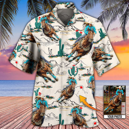 Cowboy Barrel Racing Tropical Desert Custom Photo Hawaiian Shirt, Perfect Gift for Men Women, Horse Shirt HO4248