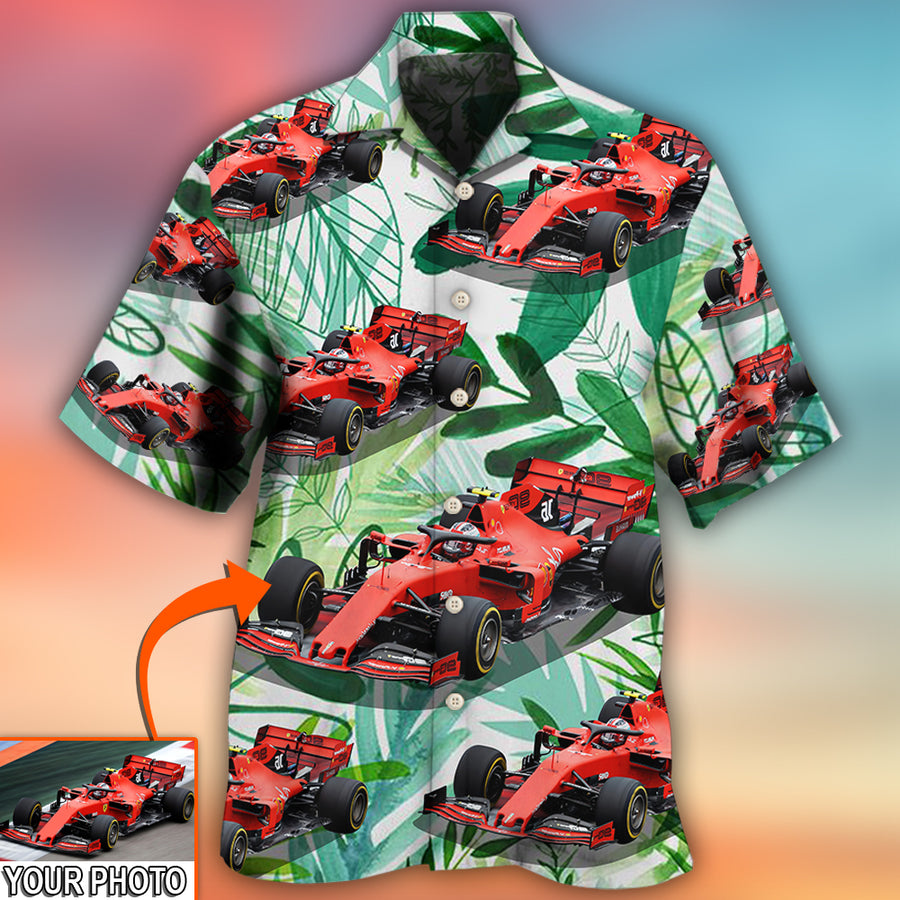 Car Formula One Tropical Custom Photo - Hawaiian Shirt, Personalized Hawaiian Shirt Gift HO4218