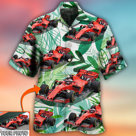 Car Formula One Tropical Custom Photo - Hawaiian Shirt, Personalized Hawaiian Shirt Gift HO4218