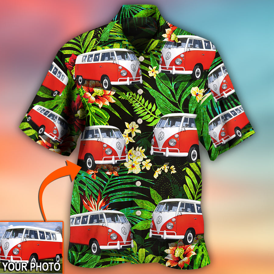 Hippie Van Volkswagen Camper Van Tropical Flower Custom Photo - Hawaiian Shirt - Lasfour HO4217