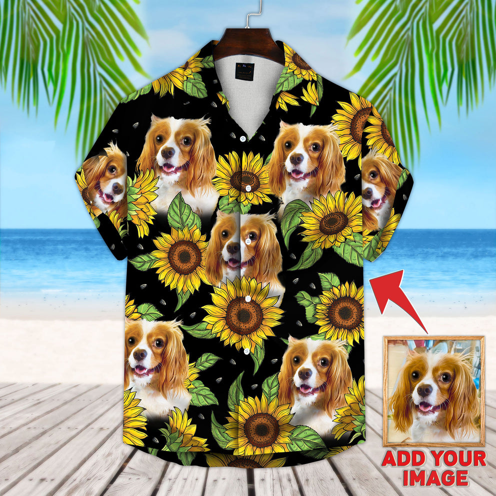 Custom Photo Dog Sunflower & Green Pattern Short-Sleeve Hawaiian Shirt, Perfect Shirt for Dog Lovers HO4378
