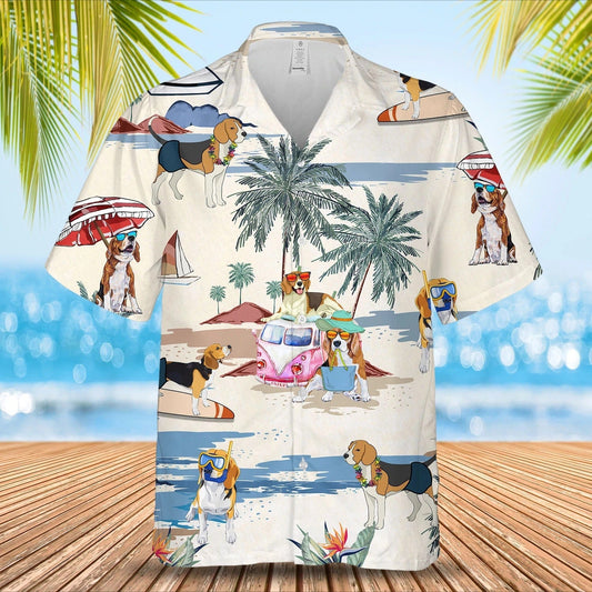 Beagle Summer Beach Hawaiian Shirt, Summer Dog On The Beach In Hawaii Aloha Shirts HO0367