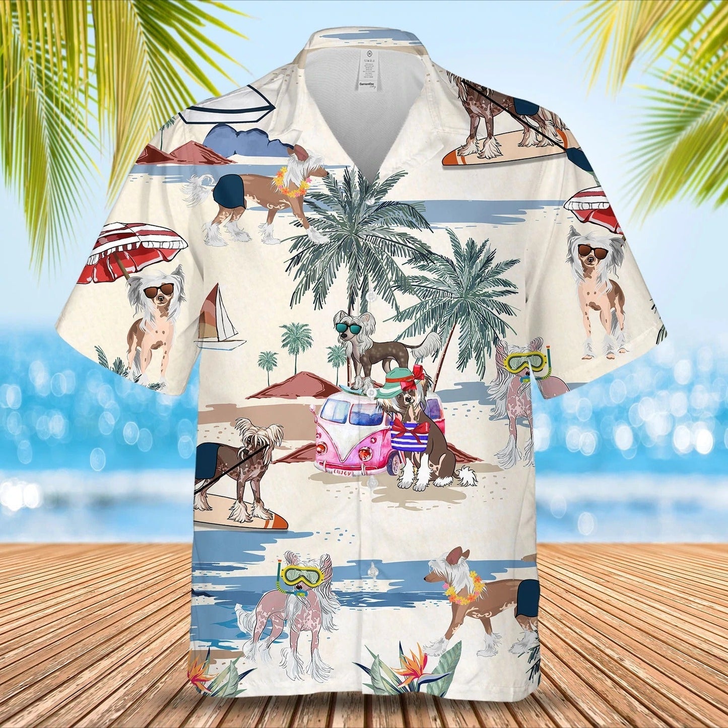 Chinese Crested Dog Summer Beach Hawaiian Shirt, Short Sleeve Dog Aloha Beach Shirt For Men And Woman HO4906