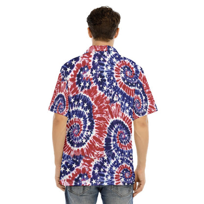 Hawaiian Camp Collar Short Sleeve Button-Down Shirt Tie Dye Swirls Usa HO4969