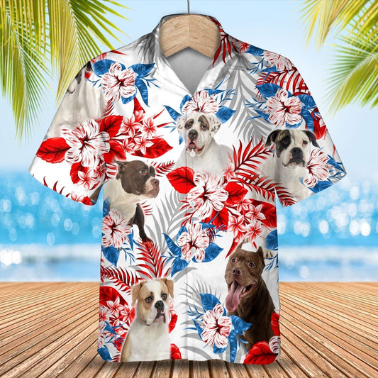 American Bulldog Hawaiian Shirs, 3D All Over Printed Floral And Dog In Hawaii Aloha Beach Shirt HO4925
