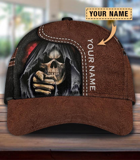 Custom Name 3D Full Printed The Devil Cap Hat, The Death Cap Hat With Skull Leather Pattern CO0648